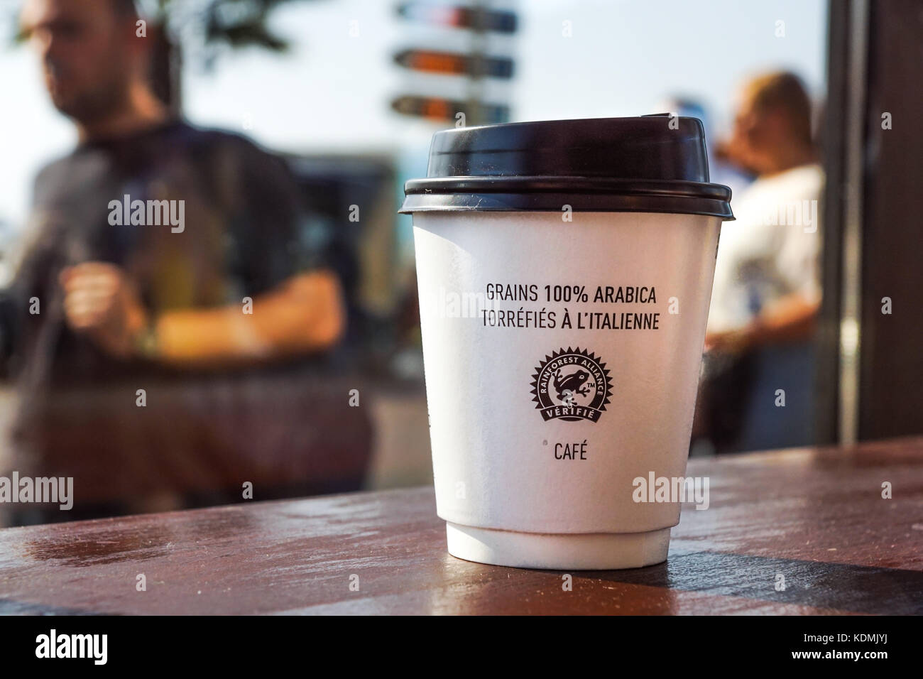 Nice , France -02 august 2017 : Paper coffee cup from coffee shop on ...