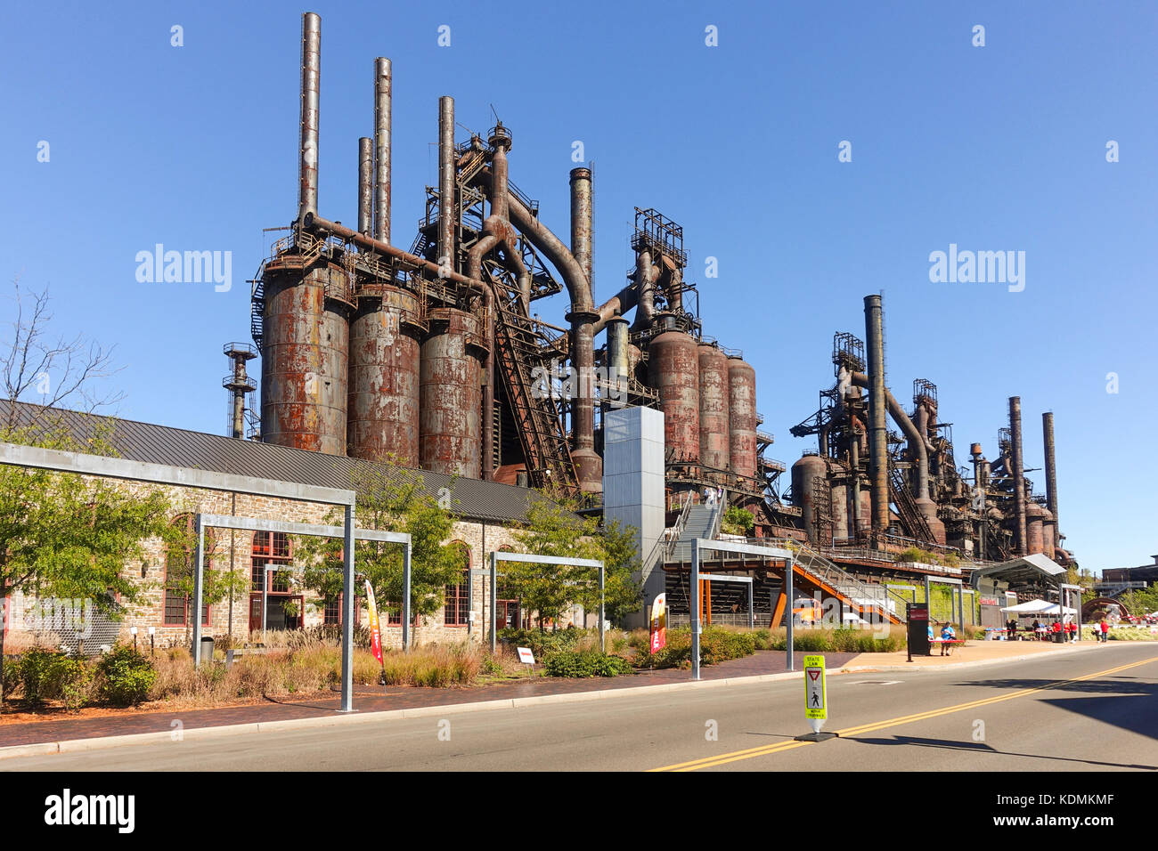 Bethlehem Steel Plant factory, Steelstacks, Pennsylvania,, Abandoned rusting remains of blast furnaces closed in 1995, now arts and events centre,USA. Stock Photo