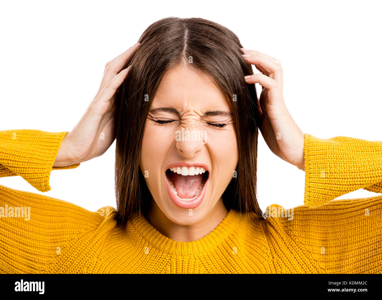 Portrait of a stressed young girl yelling Stock Photo