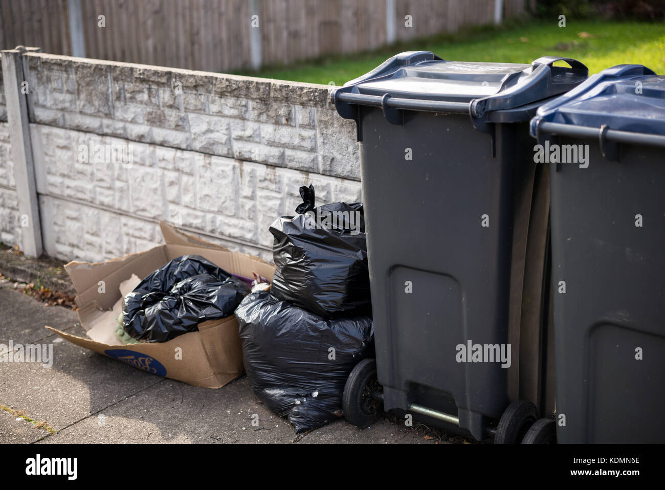 Wheelie bins and sacks of rubbish Stock Photo - Alamy