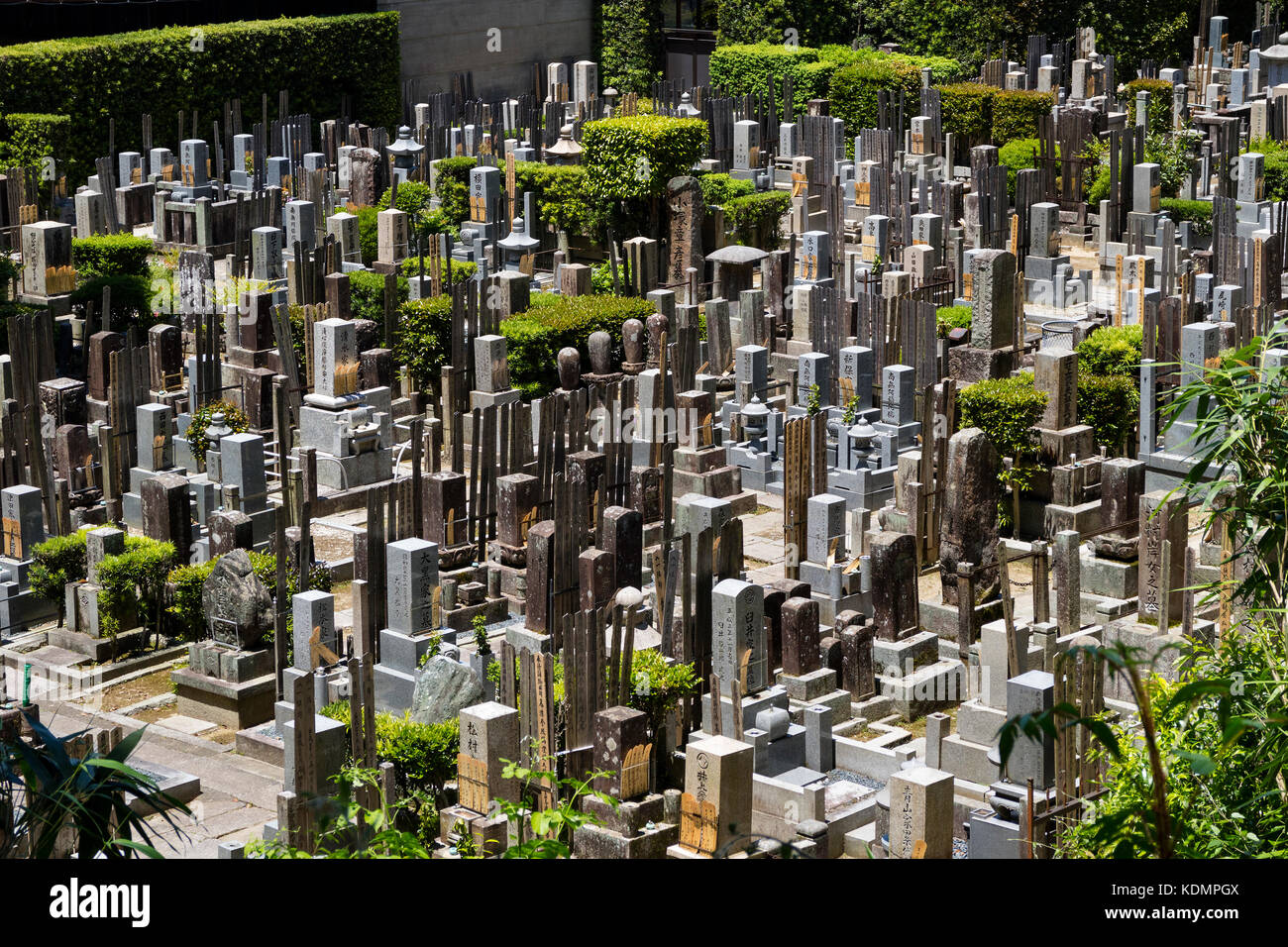 Kyoto, Japan - May 19, 2017: Old graves and headstones of the deceased at a Buddhist cemetery behind Chion-In temple in ancient Kyoto, Japan Stock Photo