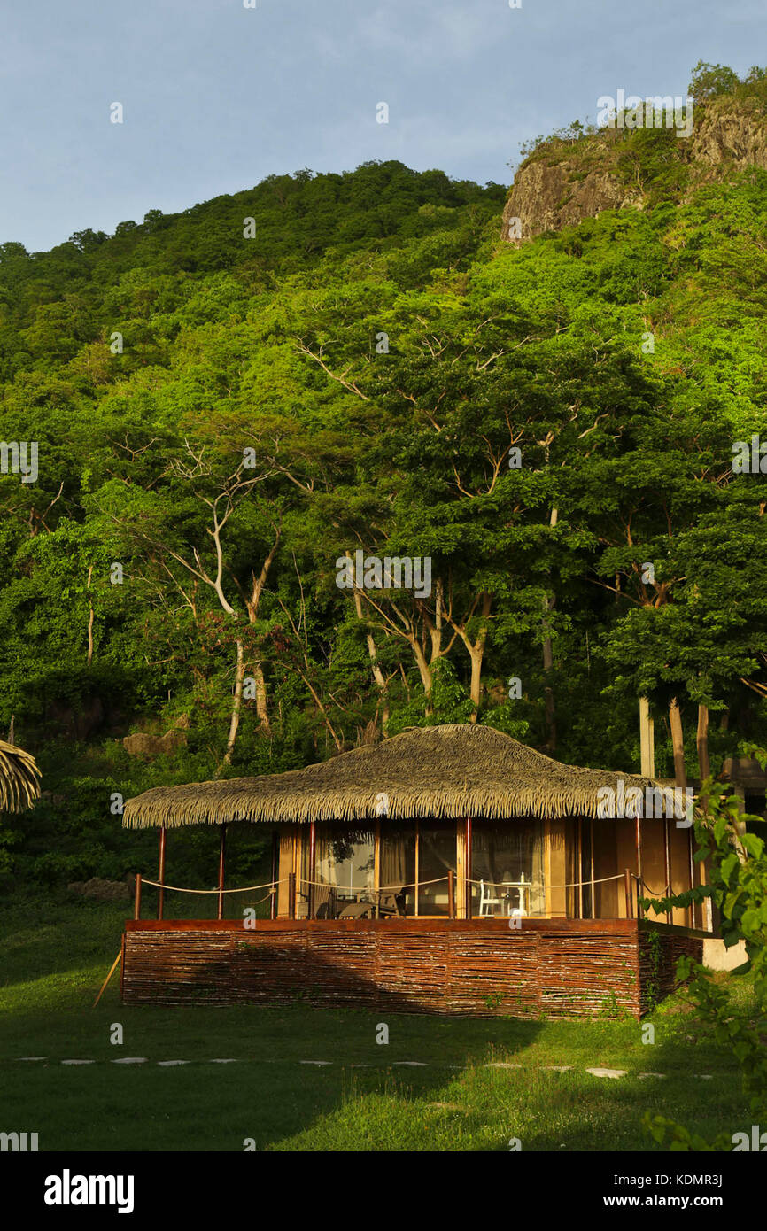 Bungalow villa in a tropical resort, Chatham Bay, Union Island, Grenadines, Caribbean Stock Photo