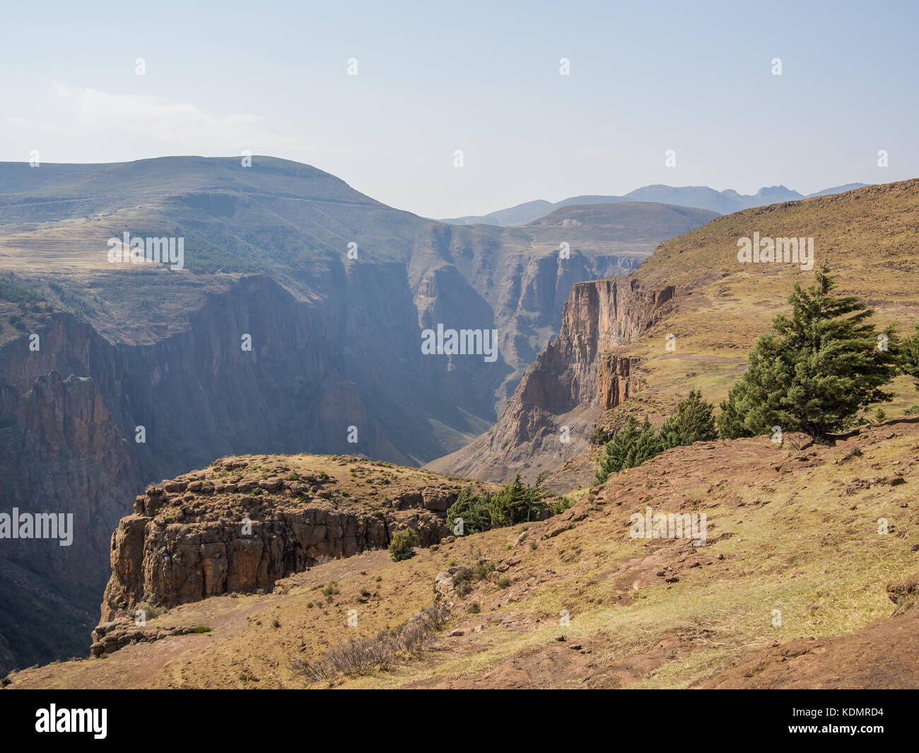 Landscape view over deep canyon in the mountains of Lesotho near Semonkong, Southern Africa Stock Photo