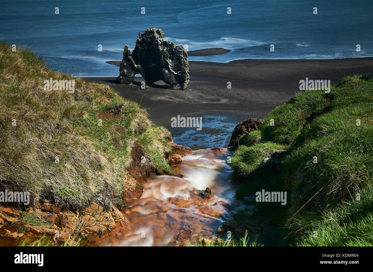 Hvitserkur is a 15 m high basalt stack in Northern Iceland on the Vatnsnes peninsula. Stock Photo