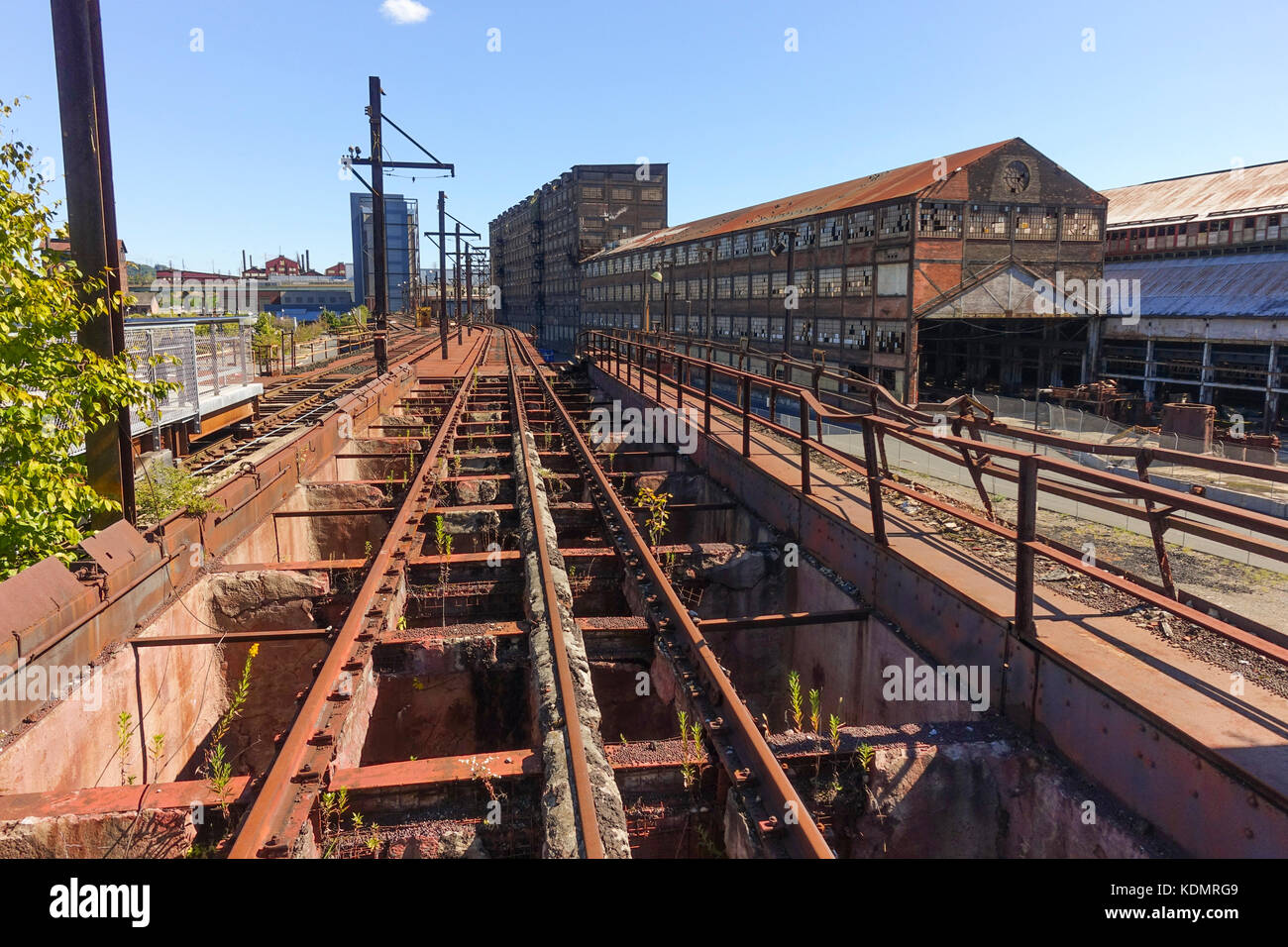 Bethlehem Steel Plant factory, Steelstacks, Pennsylvania,, Abandoned rusting remains of blast furnaces closed 1995, arts and events centre, USA. Stock Photo