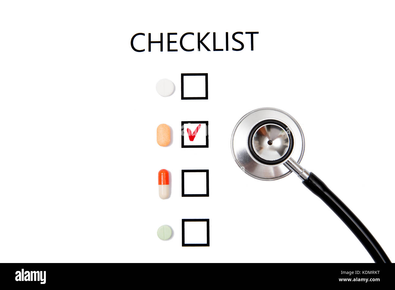 Checklist on white paper with stethoscope Stock Photo