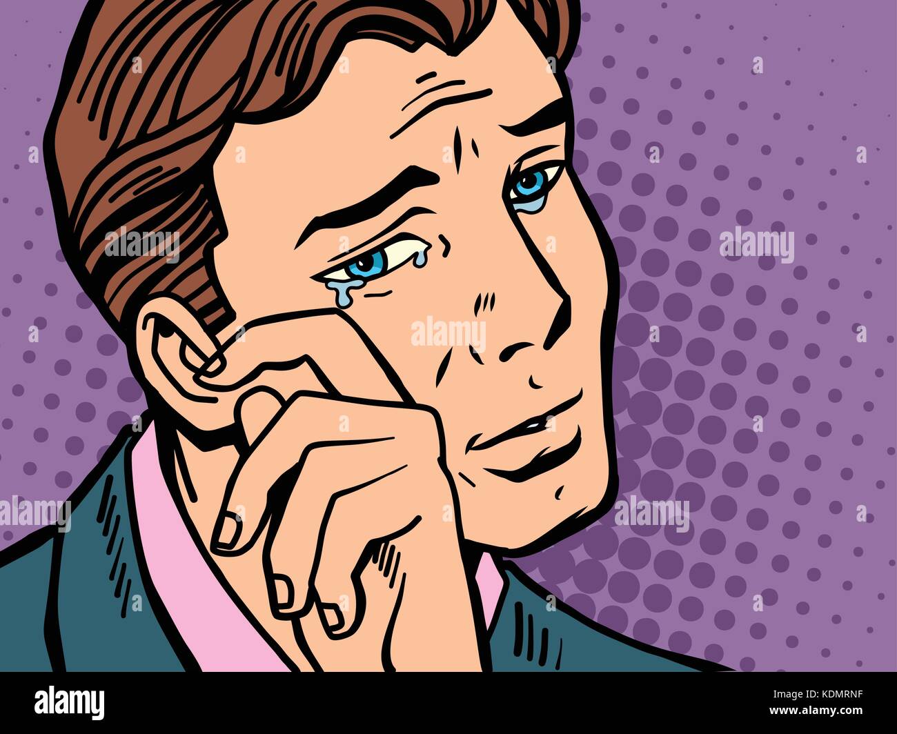 Pop art man wipes tears. Comic book cartoon retro Illustrator vector drawing Stock Vector