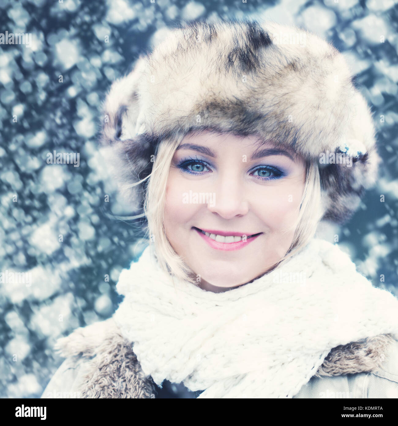 Winter Portrait of Smiling Woman Stock Photo