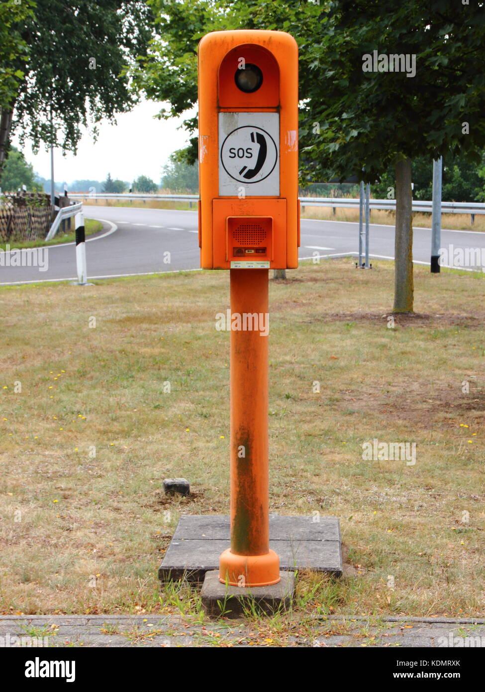 Orange European Highway Emergency Rescue Telephone Post Closeup Stock Photo