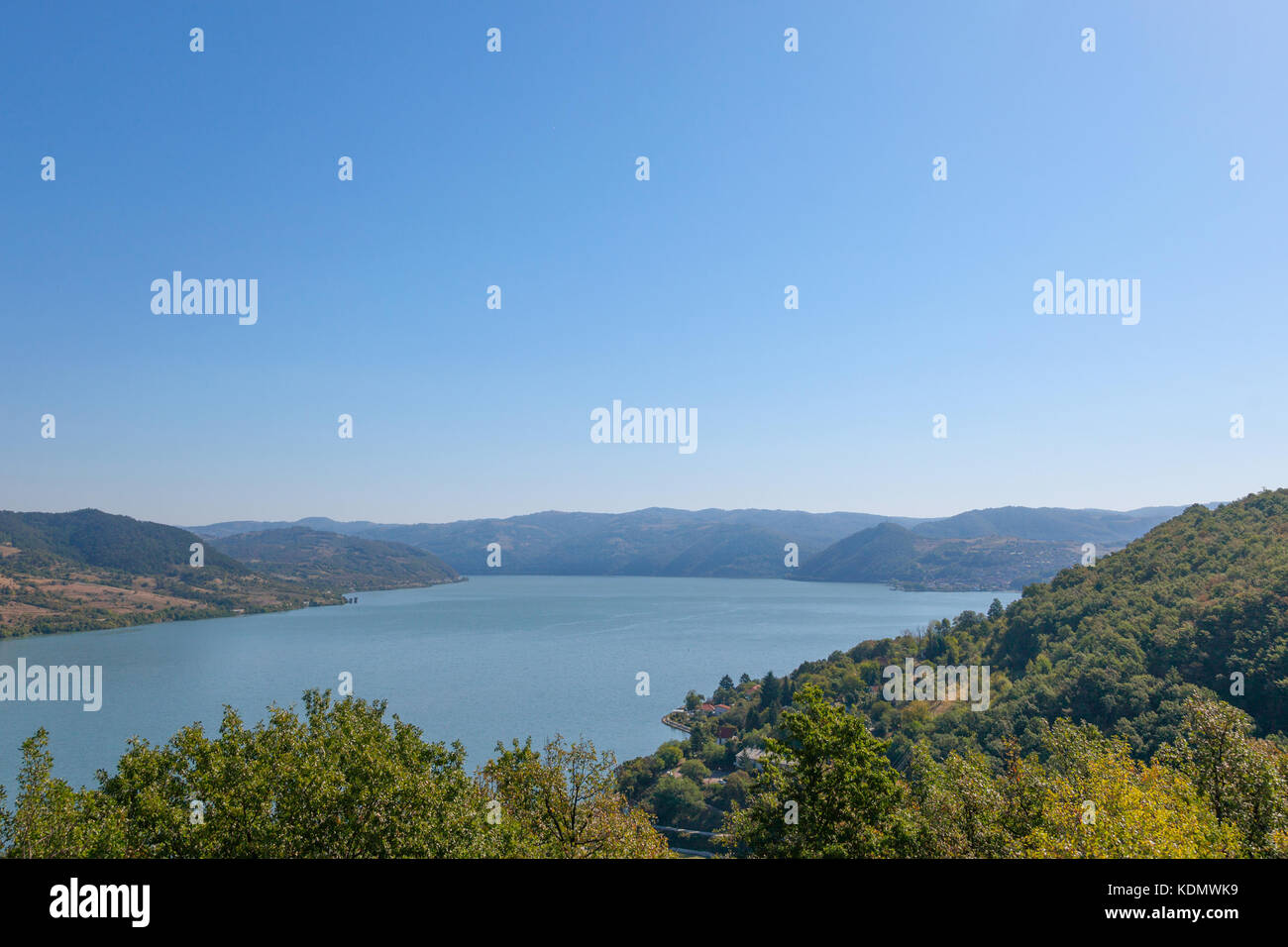 Danube river near the Serbian city of Donji Milanovac in the Iron Gates, also known as Djerdap, which are the Danube gorges, a natural symbol of the b Stock Photo