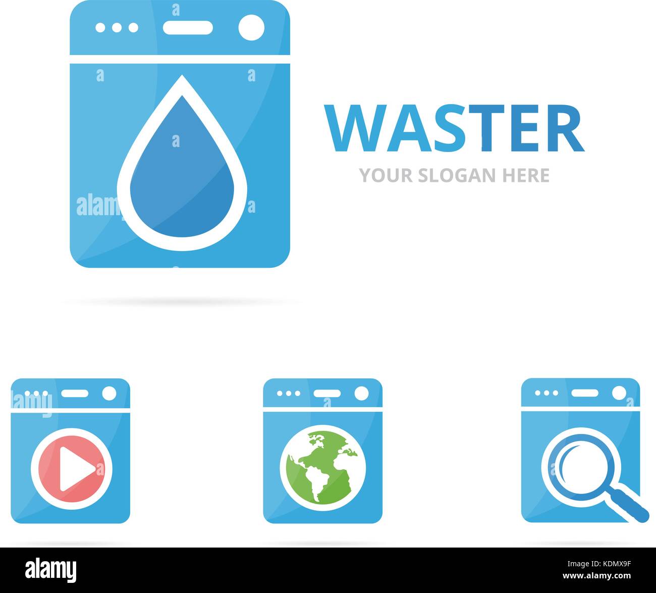 Set of laundry logo combination. Washing machine and oil symbol or icon. Unique washer and droplet logotype design template. Stock Vector