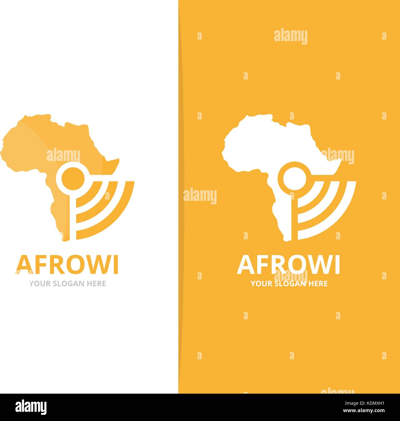 Vector africa and wifi logo combination. Safari and signal symbol or icon. Unique continent and radio, internet logotype design template. Stock Vector