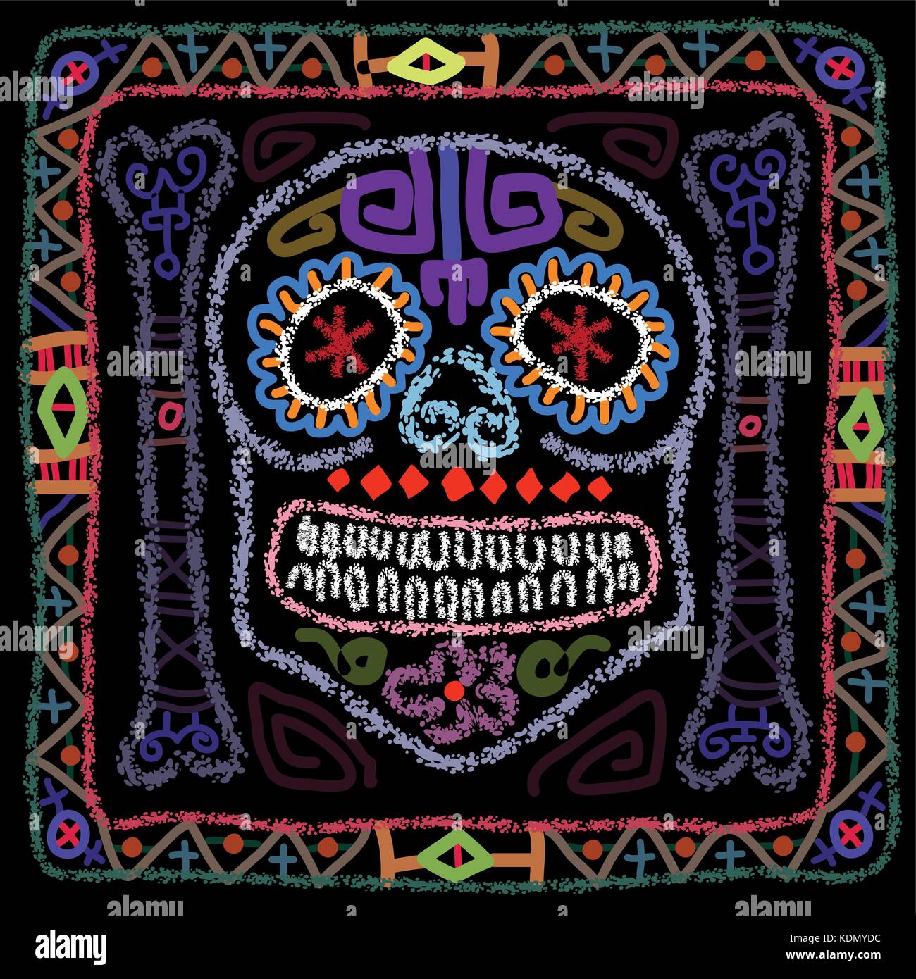 Day of the Dead colorful sugar skull. Contemporary folk art style hand drawn vector illustration. Stock Vector