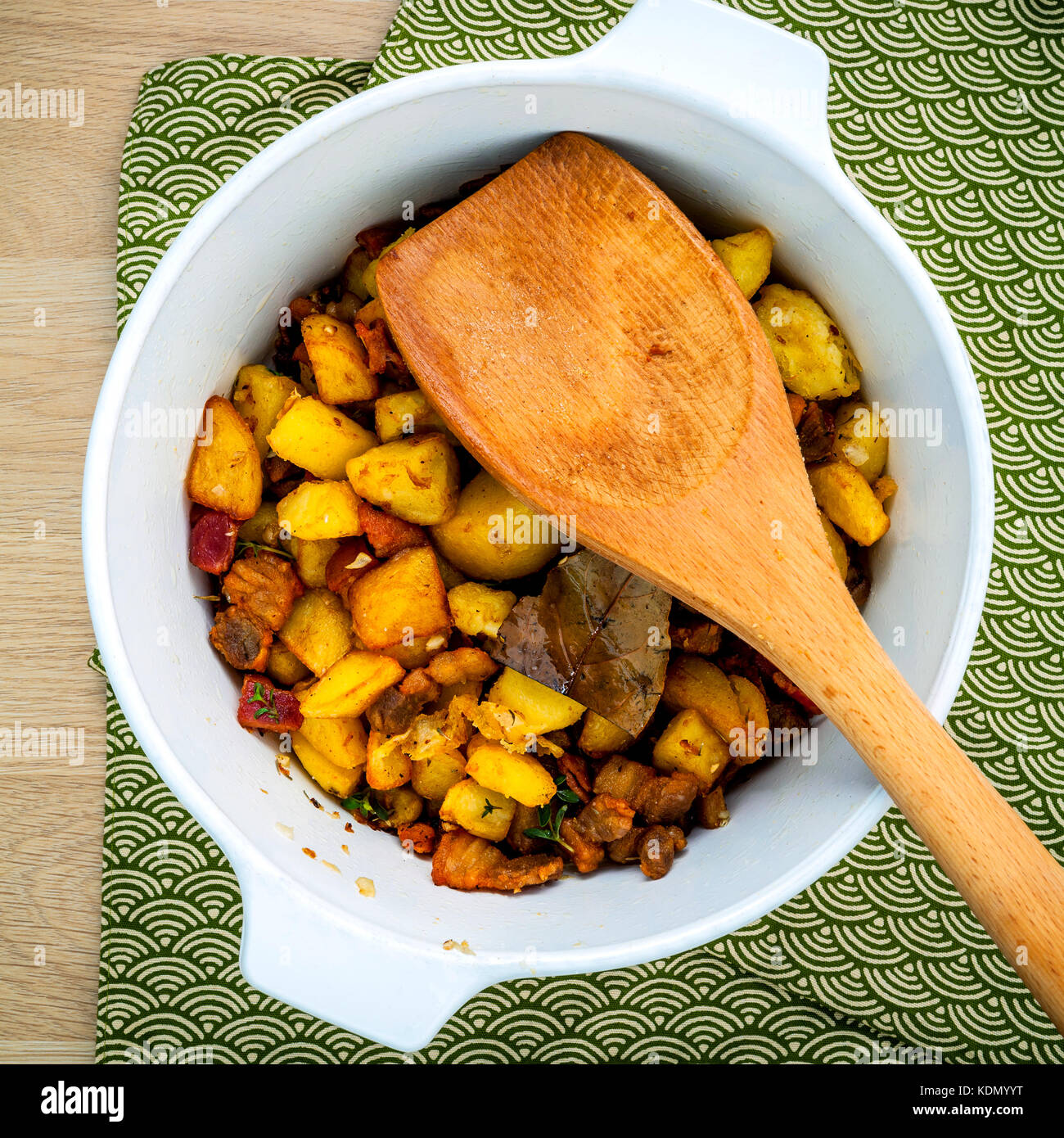 French cuisine Lardons Fried cubed pork belly , bacon and cubed