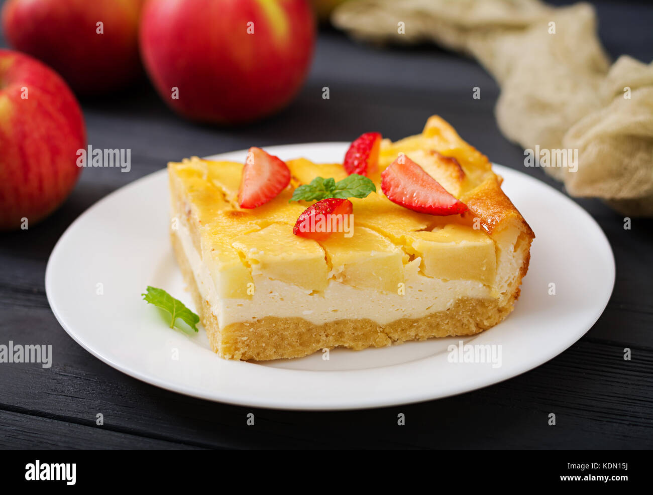 Appetizing cottage cheese casserole with apples Stock Photo Alamy