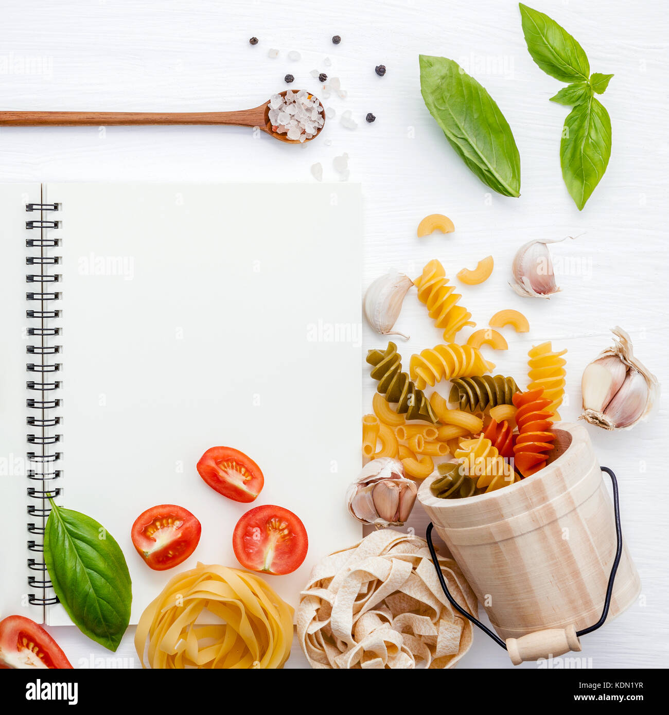 Italian foods concept and menu design . Various pasta elbow macaroni ...