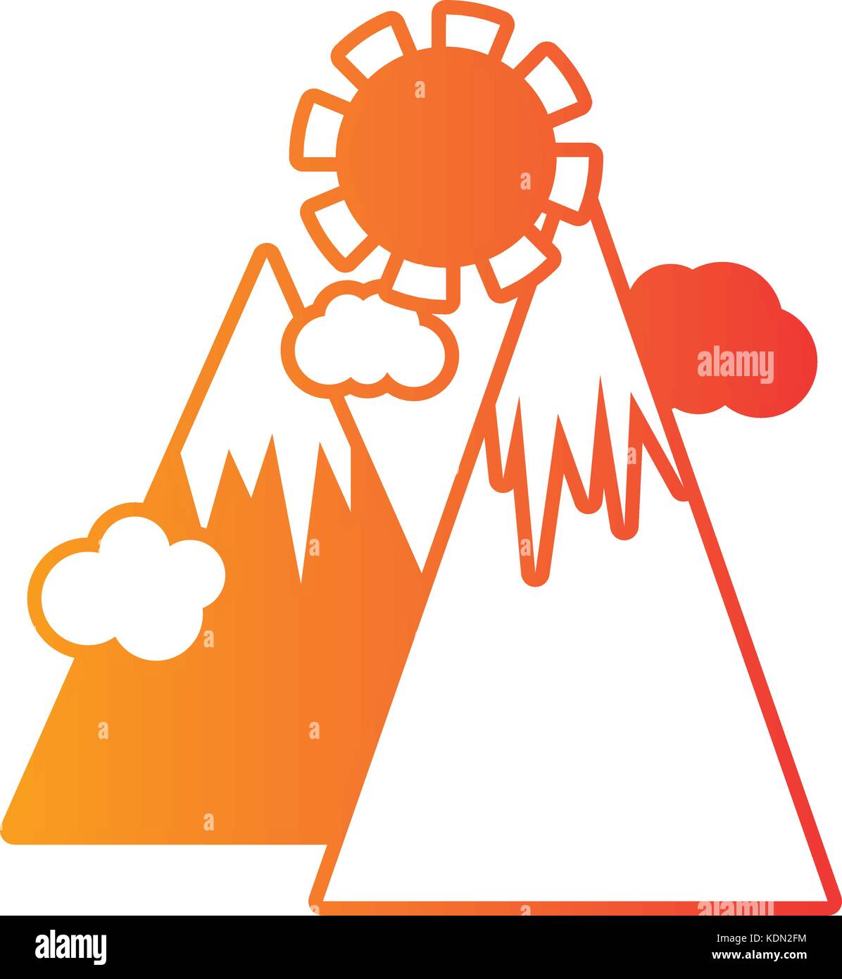 line snowy mountain with sun weather and clouds Stock Vector Image ...