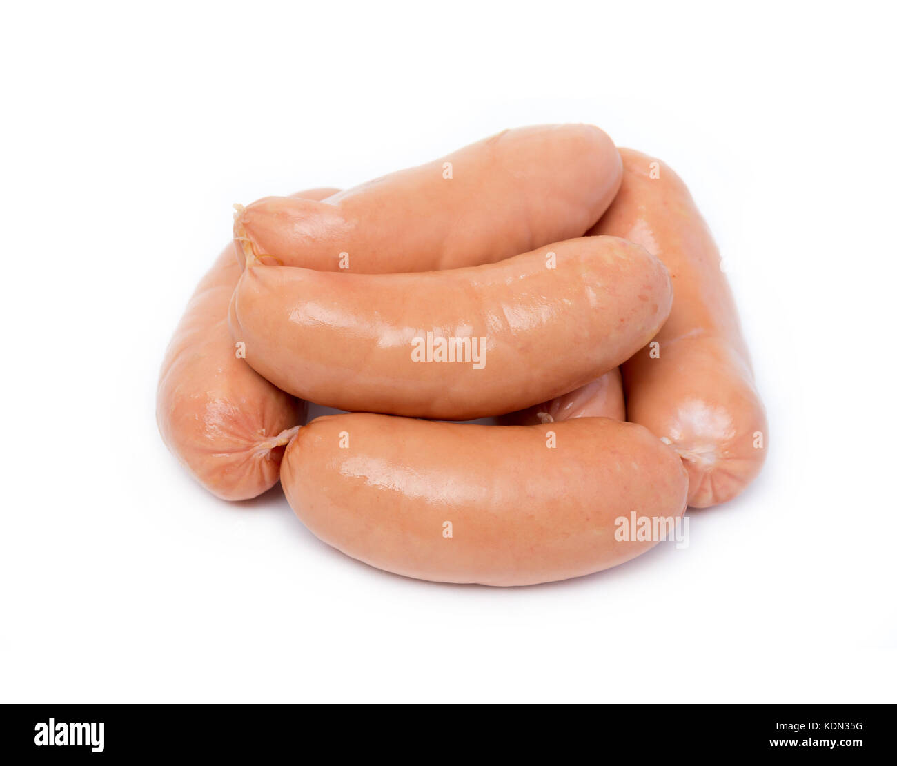 meat sausages isolated on white background closeup Stock Photo