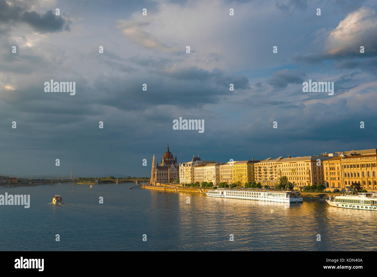 River Danube Budapest, view of Hungarian Parliament building and