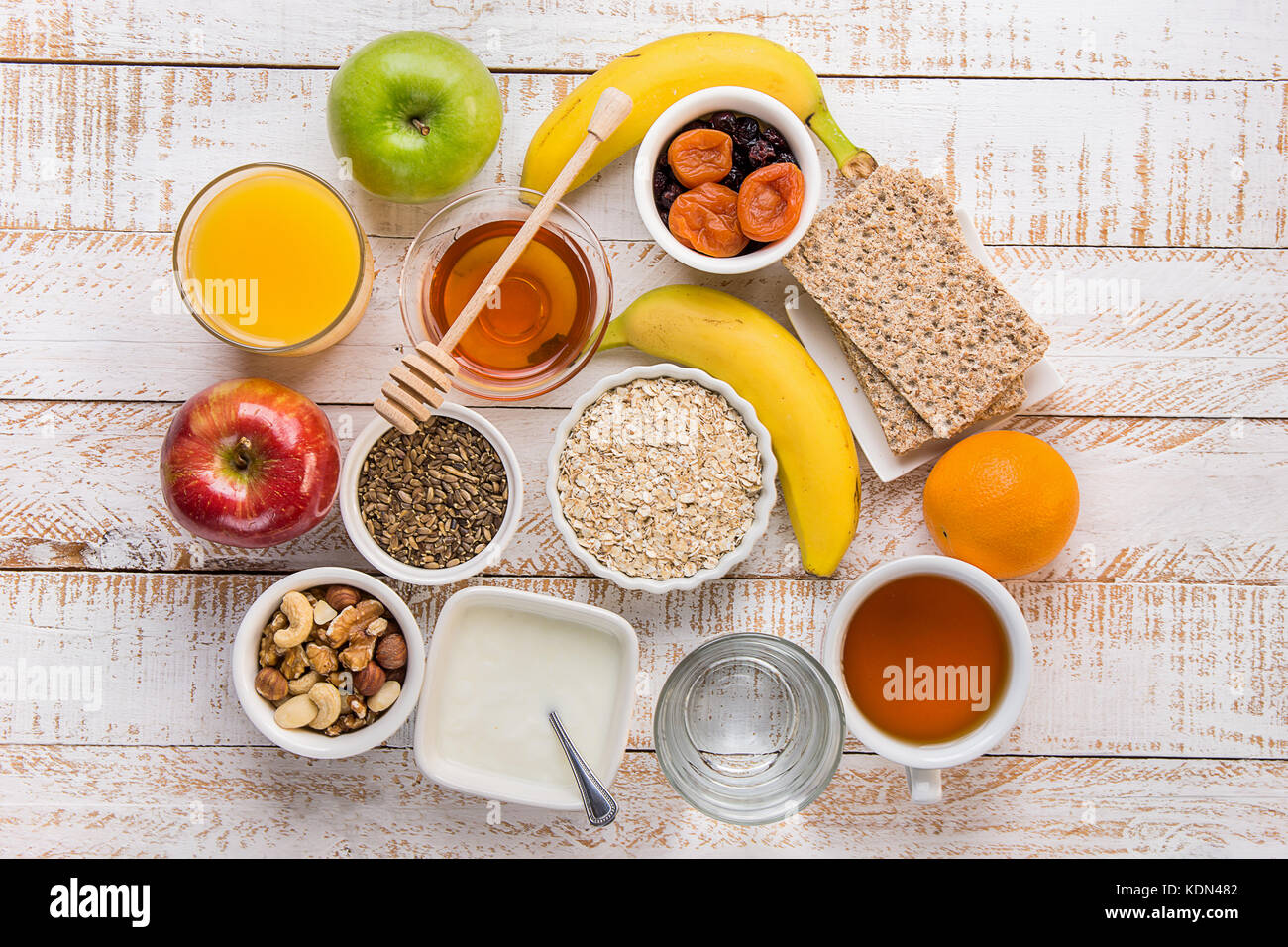 Healthy Food Fiber Source Breakfast Oatmeal Honey Fruits Apples Banana