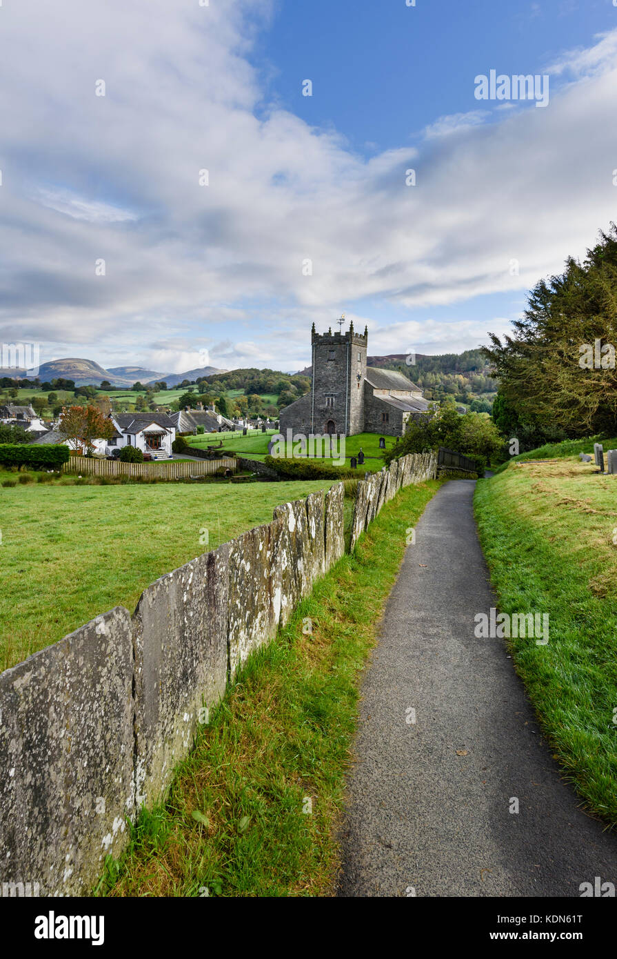 St Michael and All Angels Church, village church of  Hawkshead, Cumbria, Lake District Stock Photo