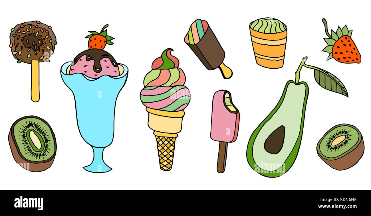 Collection of vector ice cream illustrations isolated on white Stock ...