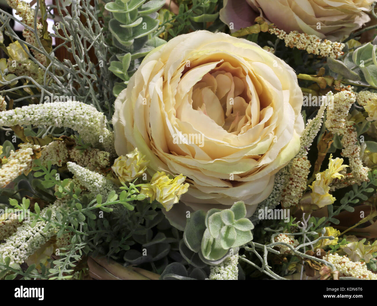 floral decoration with white roses in vintage style by the florist ...