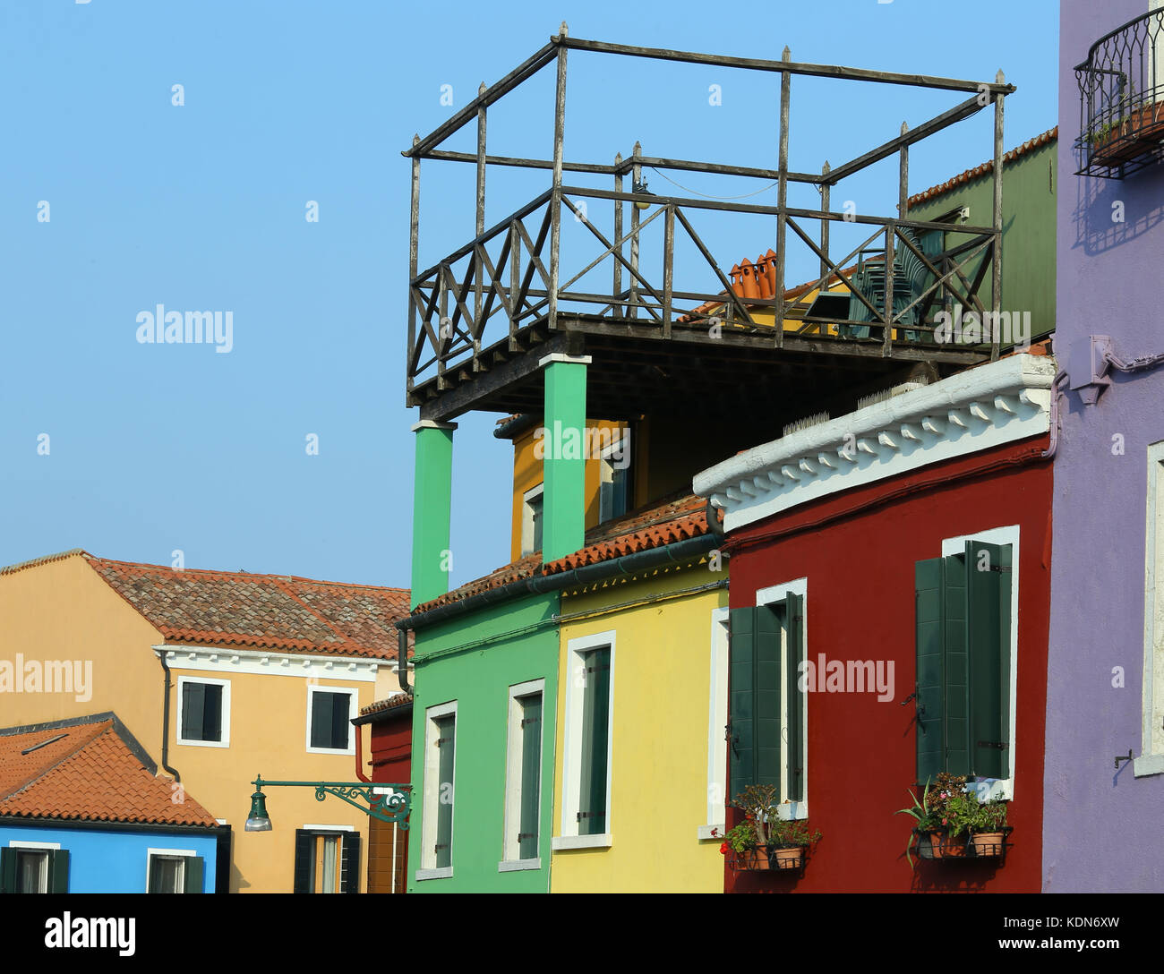big roof terrace also called altana in italian language above the roof of the Venetian house in Northen Italy Stock Photo