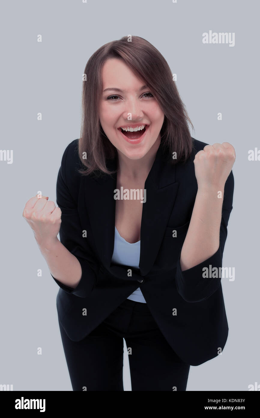 Beautiful happy young business woman isolated on white background Stock ...
