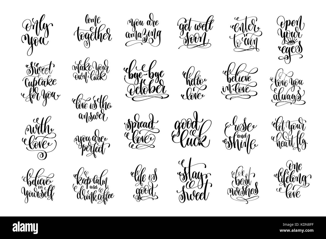 Set Of 25 Hand Lettering Positive Quote About Love Stock Vector Image Art Alamy