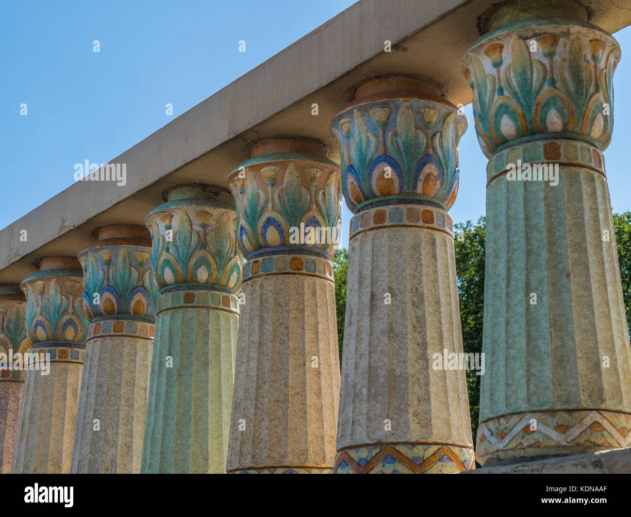 Decorative columns, Albert St. Bridge, Lake Wascana, Regina, Saskatchewan, Canada. Stock Photo