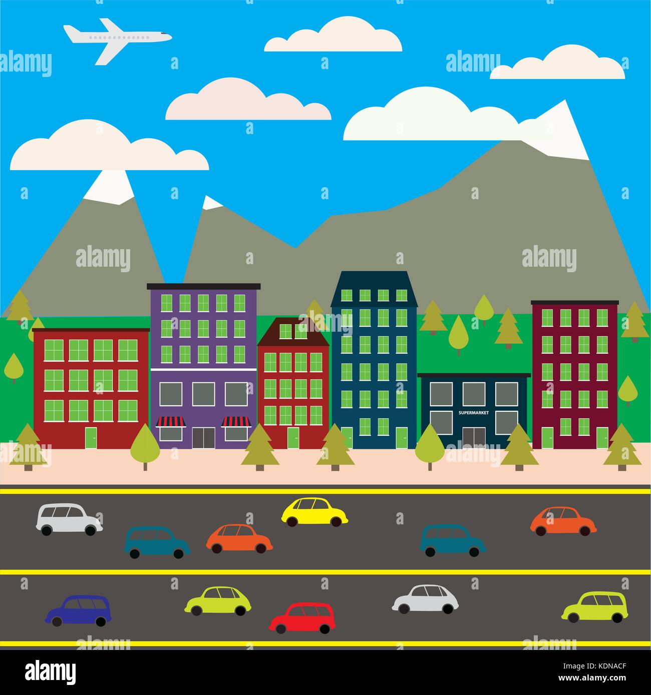 View of the city in style flat, vector illustration Stock Vector Image ...