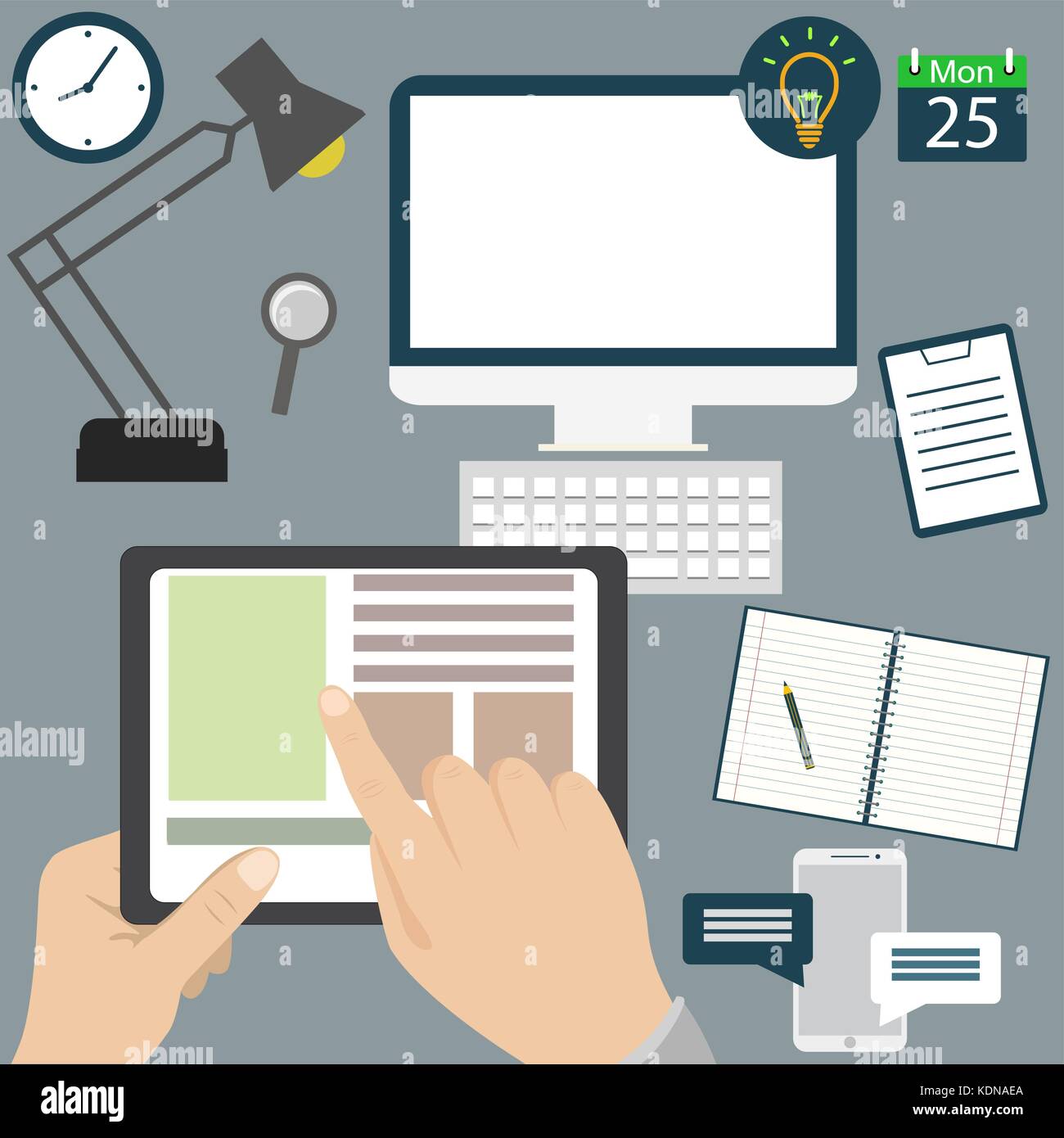Flat design stylish vector illustration of modern business workspace in ...
