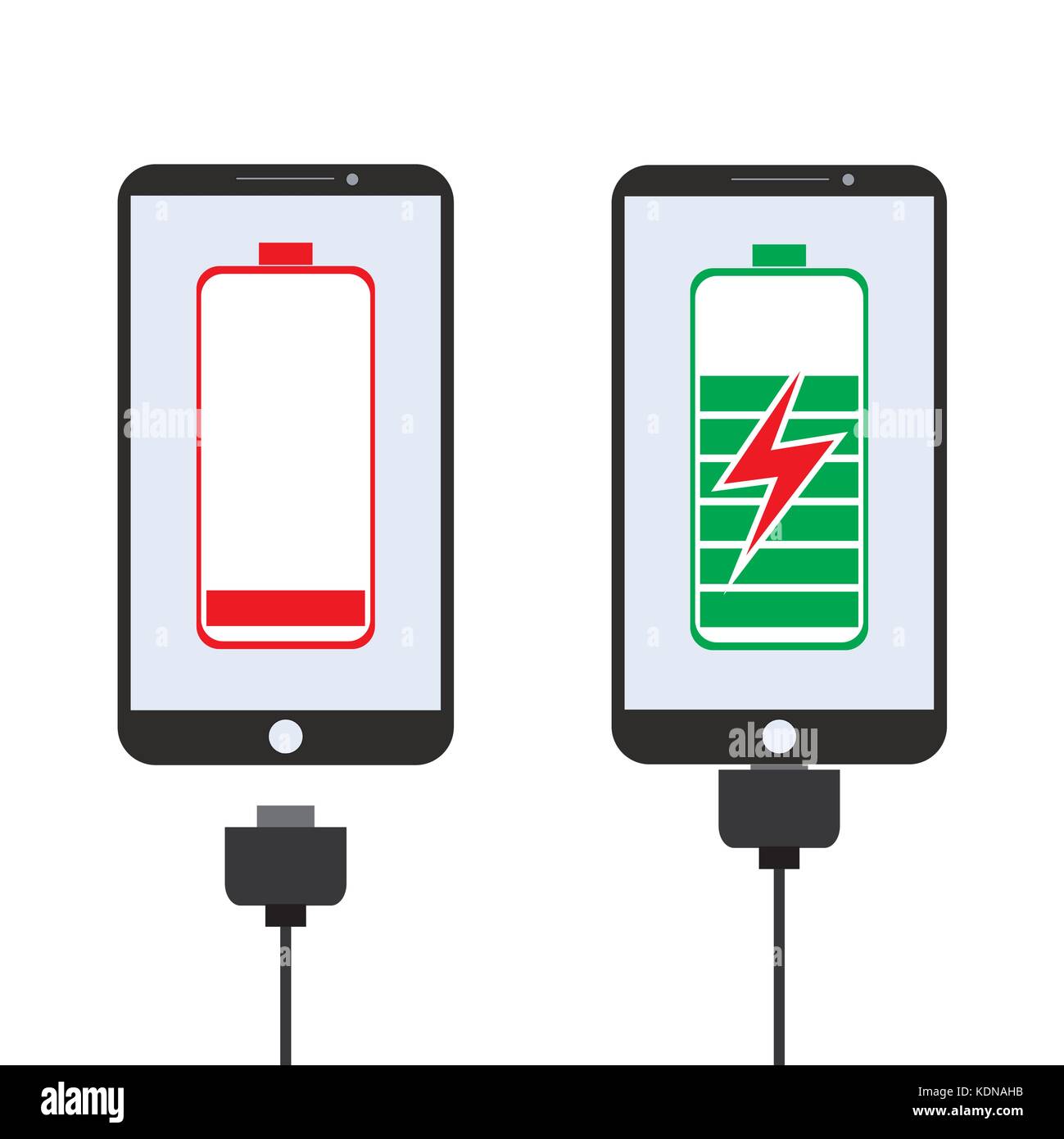 Smartphone charging, flat design, vector illustration on white ...