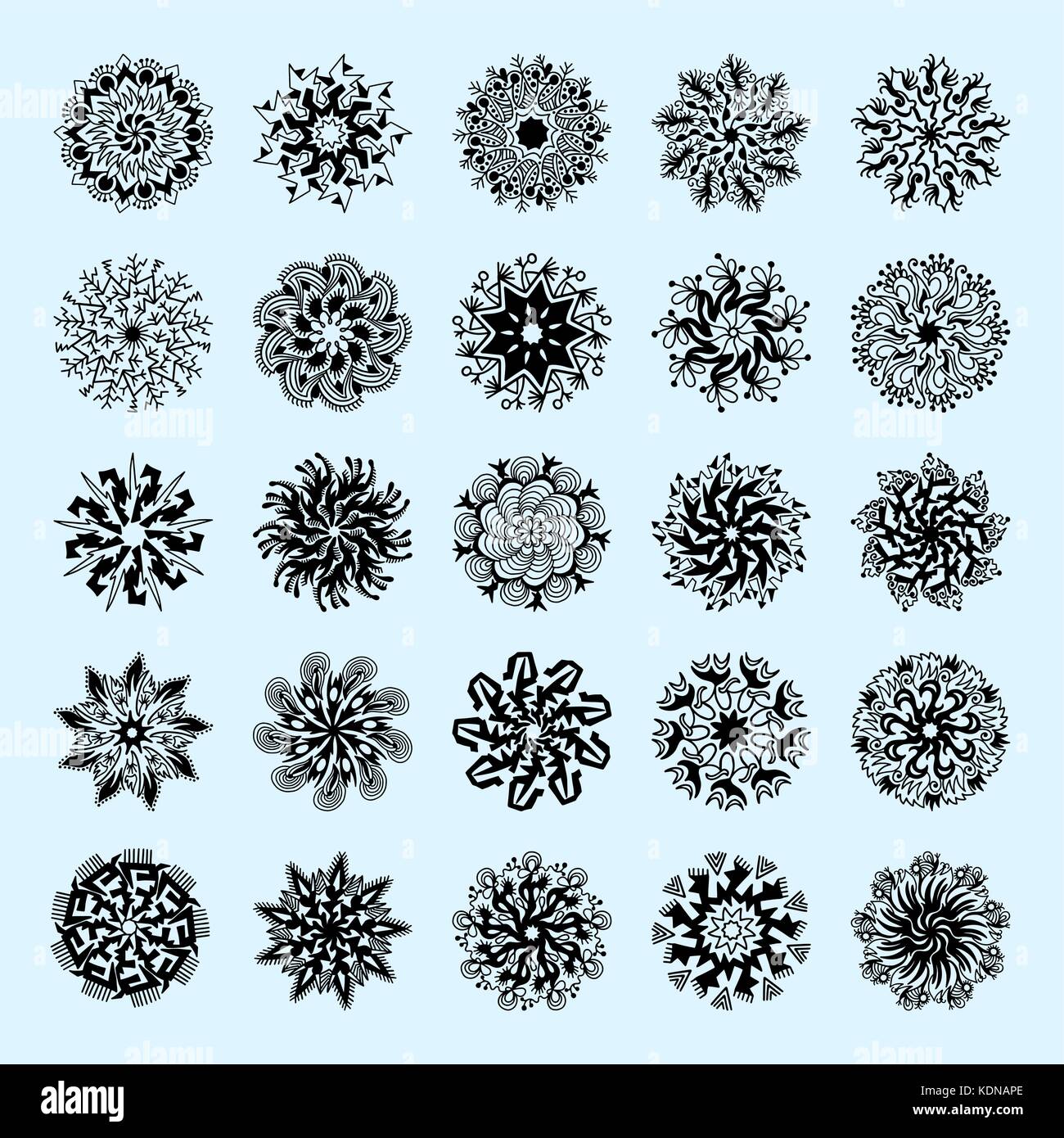 set of 25 hand drawing christmas snowflakes for winter design Stock