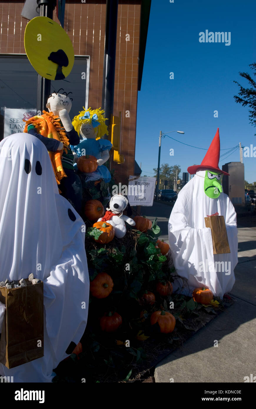 Halloween street display, USA. Display shows ghosts & goblins for All Hallow's Eve. Stock Photo