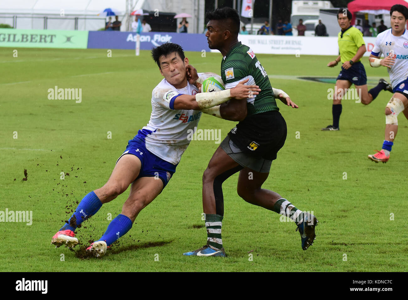 Colombo, Sri Lanka. 14th Oct, 2017. Asia Rugby Sevens 2017 at Race Course Ground on 14 October 2017 in Colombo, Sri Lanka. Credit: Musthaq Thasleem/Pacific Press/Alamy Live News Stock Photo