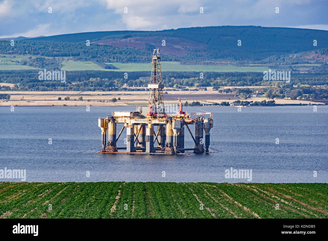 Moored oil platform in Cromarty Firth near Cromarty Black Isle Scotland UK Stock Photo