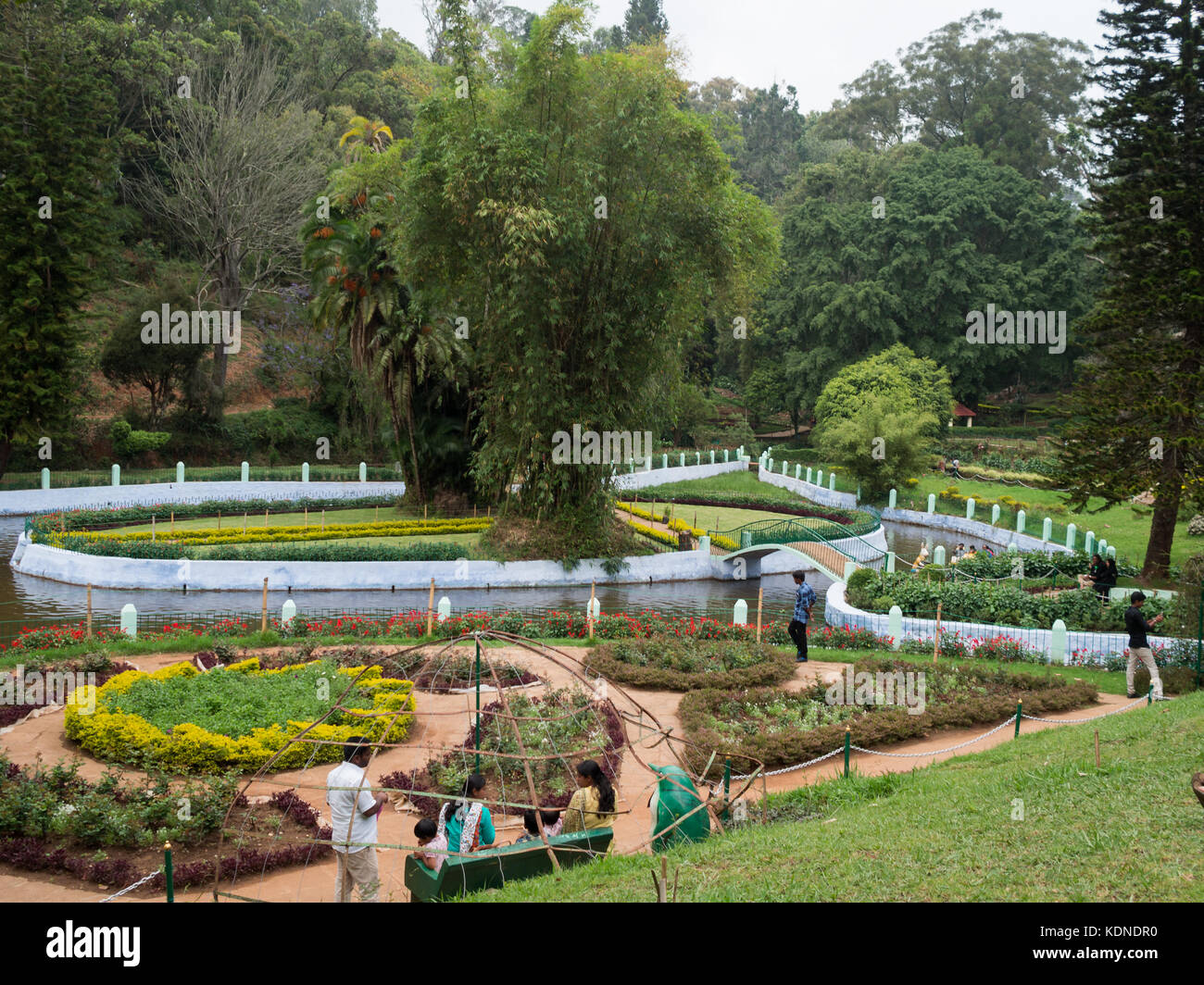 Ooty Botanical Garden flowerbeds general view Stock Photo