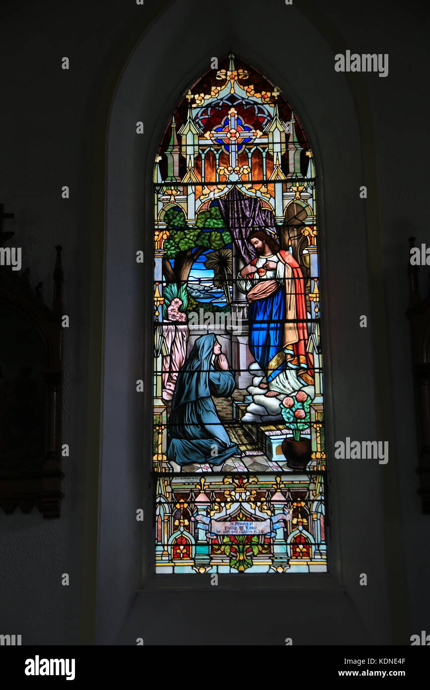 Stained glass windows in various churches in Co. Kerry, Ireland Stock