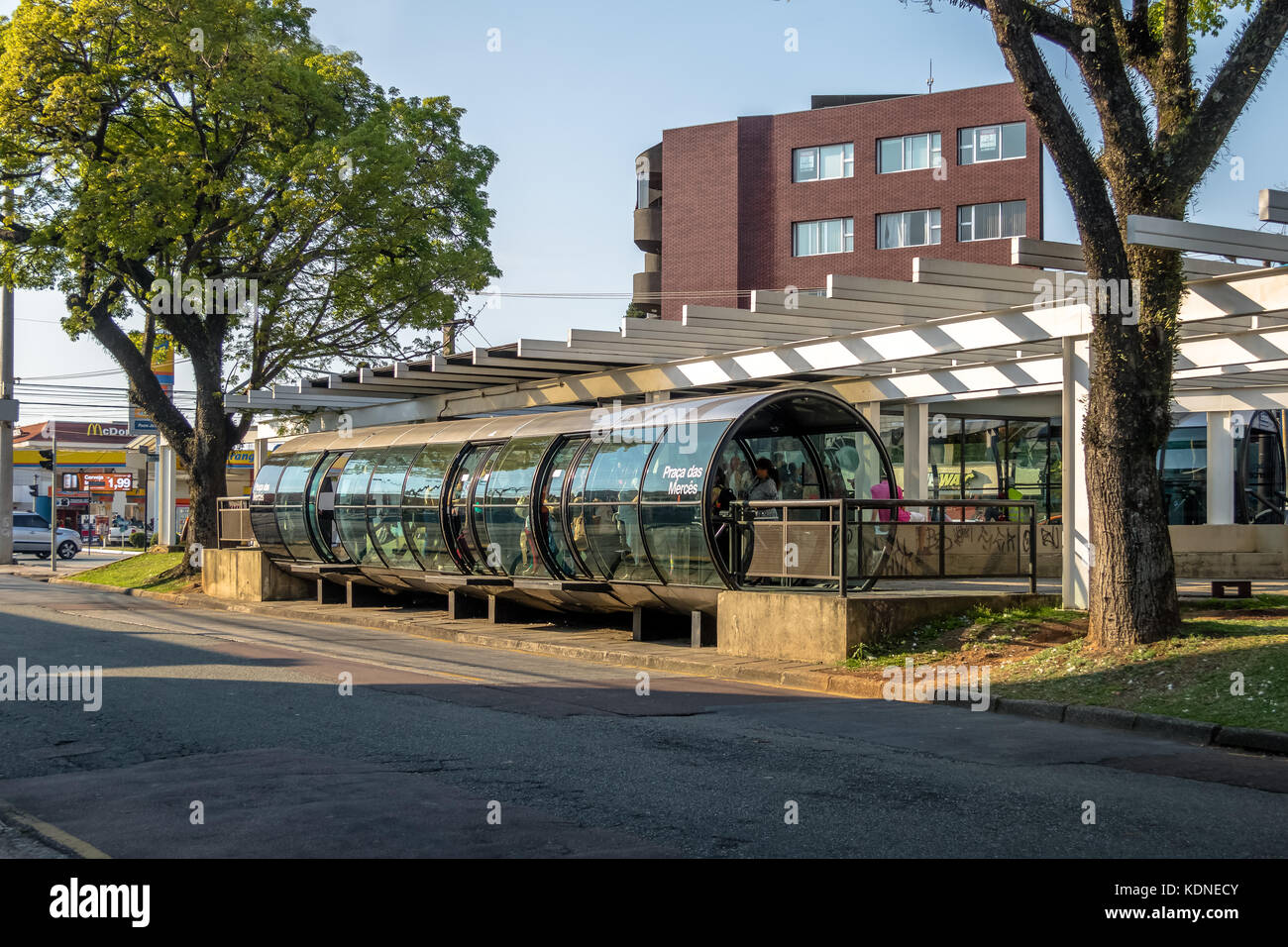 Bus Stop of Public Transportation System of Curitiba - Curitiba, Parana, Brazil Stock Photo