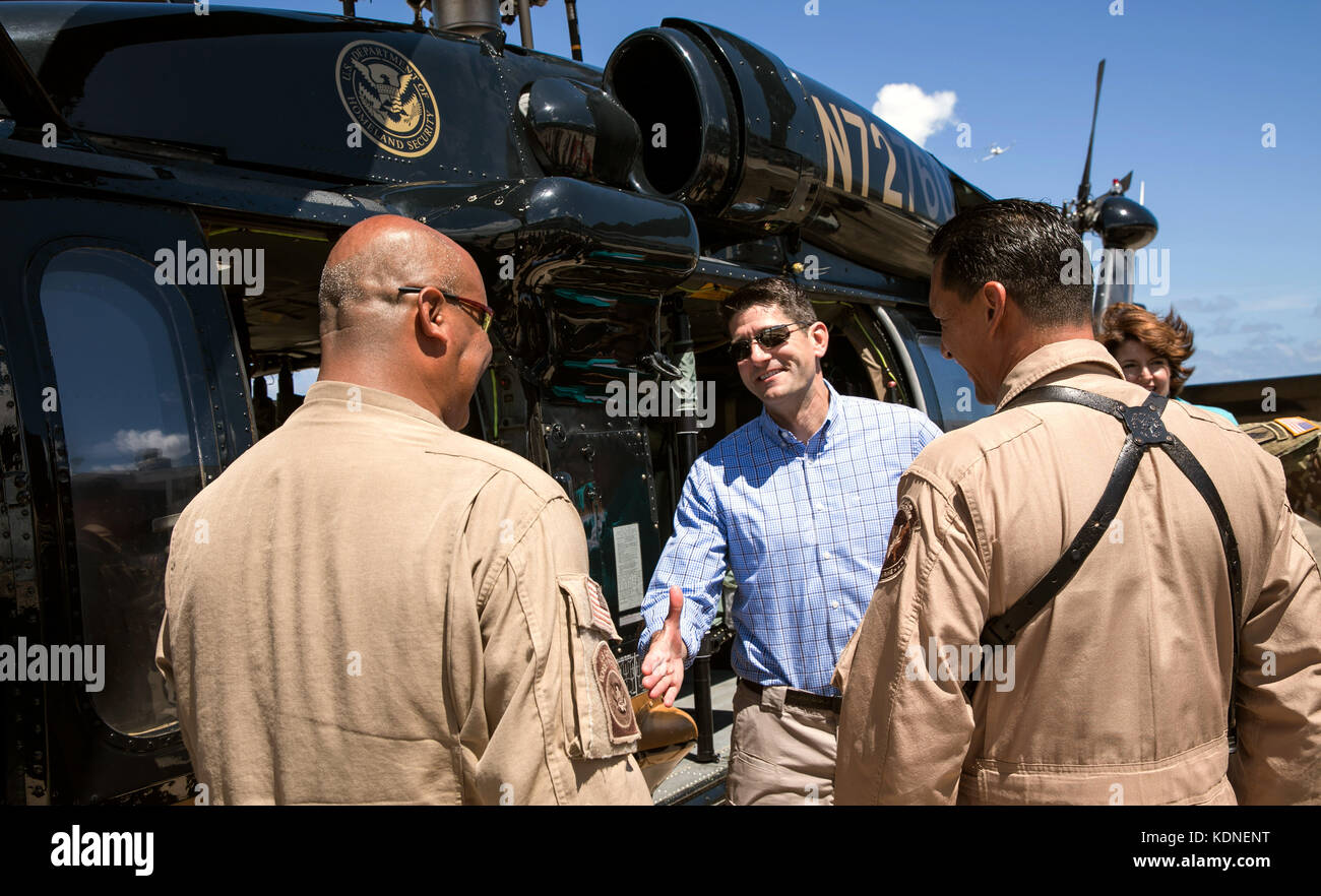 Speaker of the U.S. House of Representatives Paul Ryan thanks the crew after a flight aboard a U.S. Customs and Border Protection, Air and Marine Oper Stock Photo