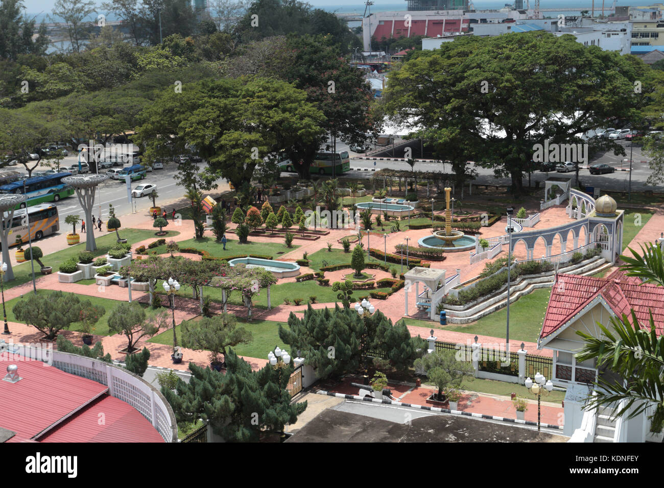Garden in front of Maziah Palace in Kuala Terengganu, Malaysia. Stock Photo