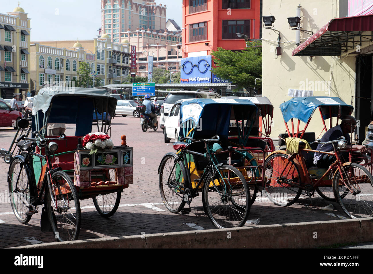Trishaws in Kuala Terengganu, Malaysia. Stock Photo