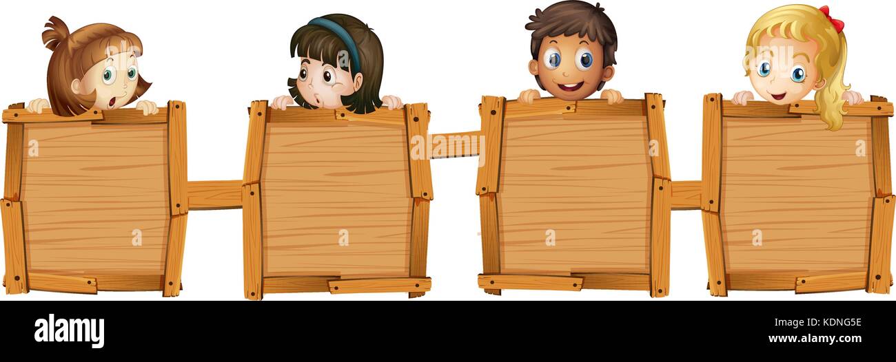 Children holding blank wooden boards illustration Stock Vector Image ...