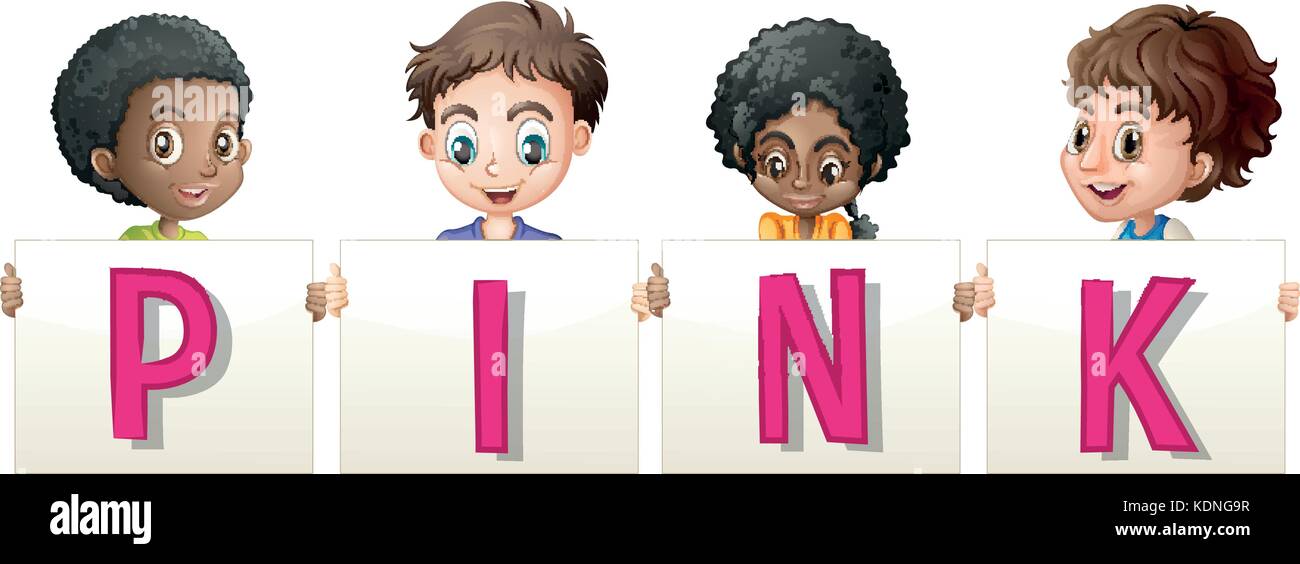 Children holding sign for word pink illustration Stock Vector Image ...