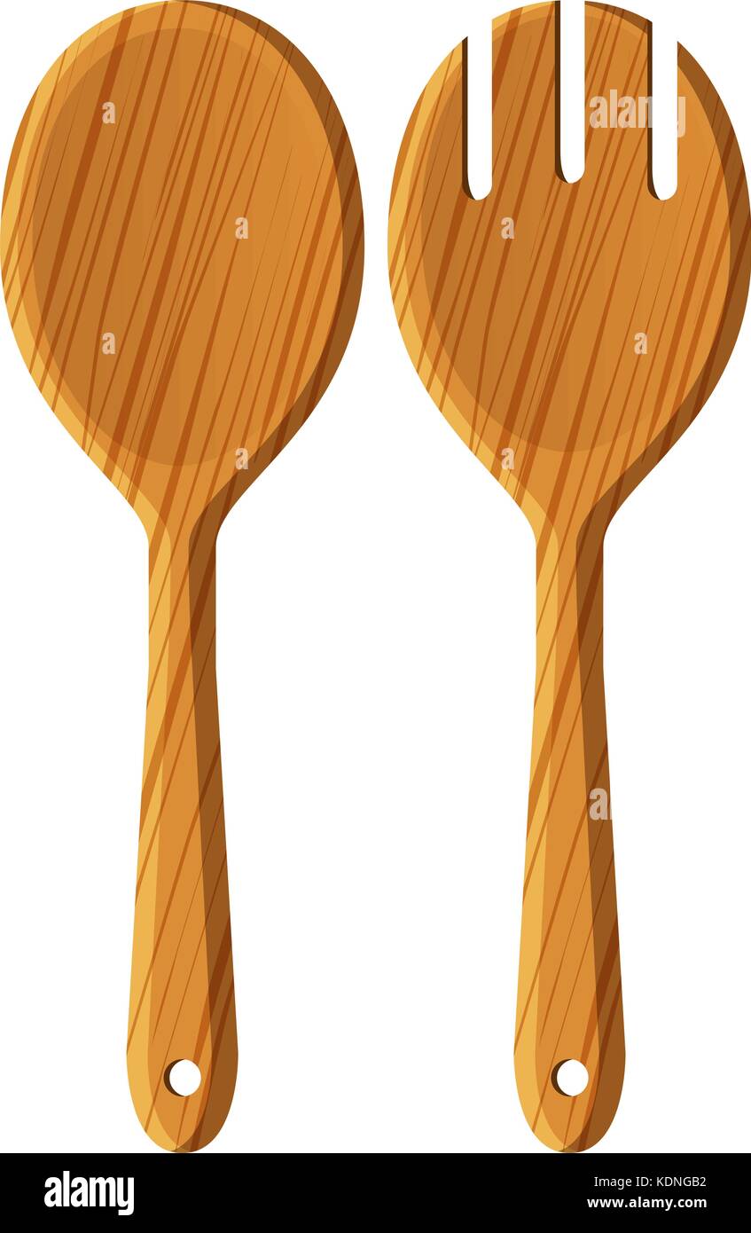 Pair of wooden spoon and fork illustration Stock Vector Image & Art - Alamy