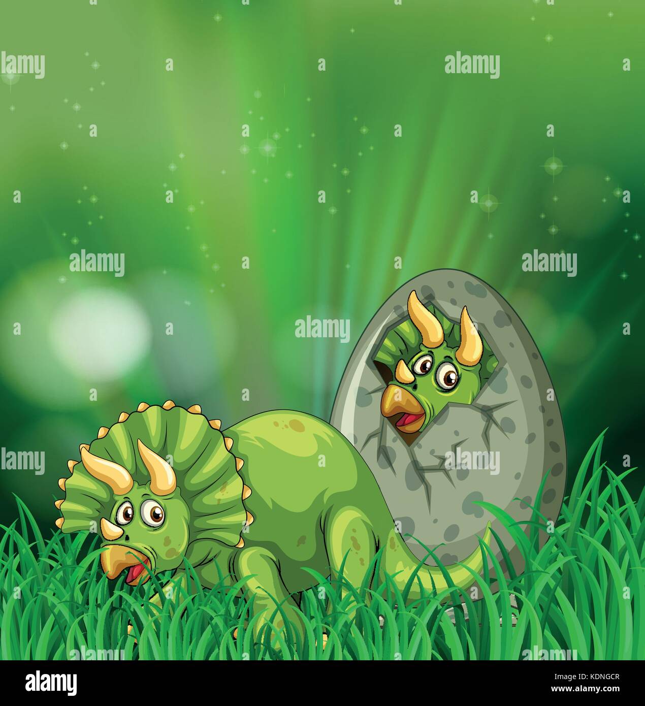 Triceratops hatching egg in the forest illustration Stock Vector Image ...