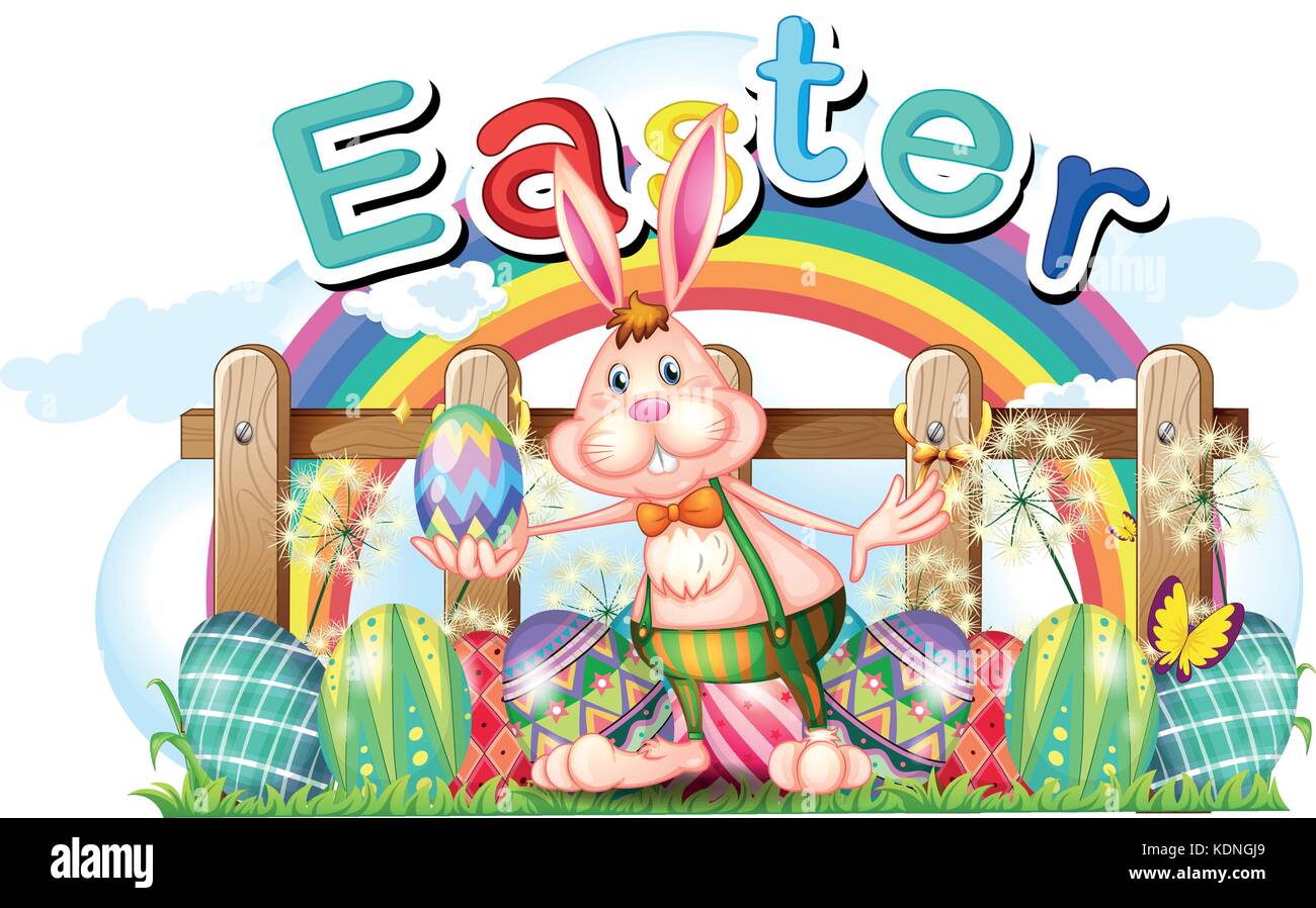 Happy Easter card with bunny and eggs illustration Stock Vector Image ...
