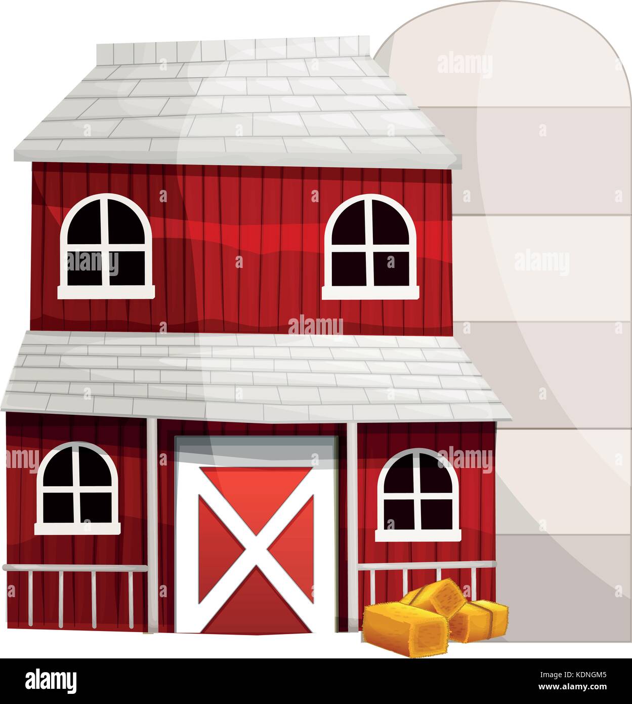 Red barn and silo on white background illustration Stock Vector Image ...